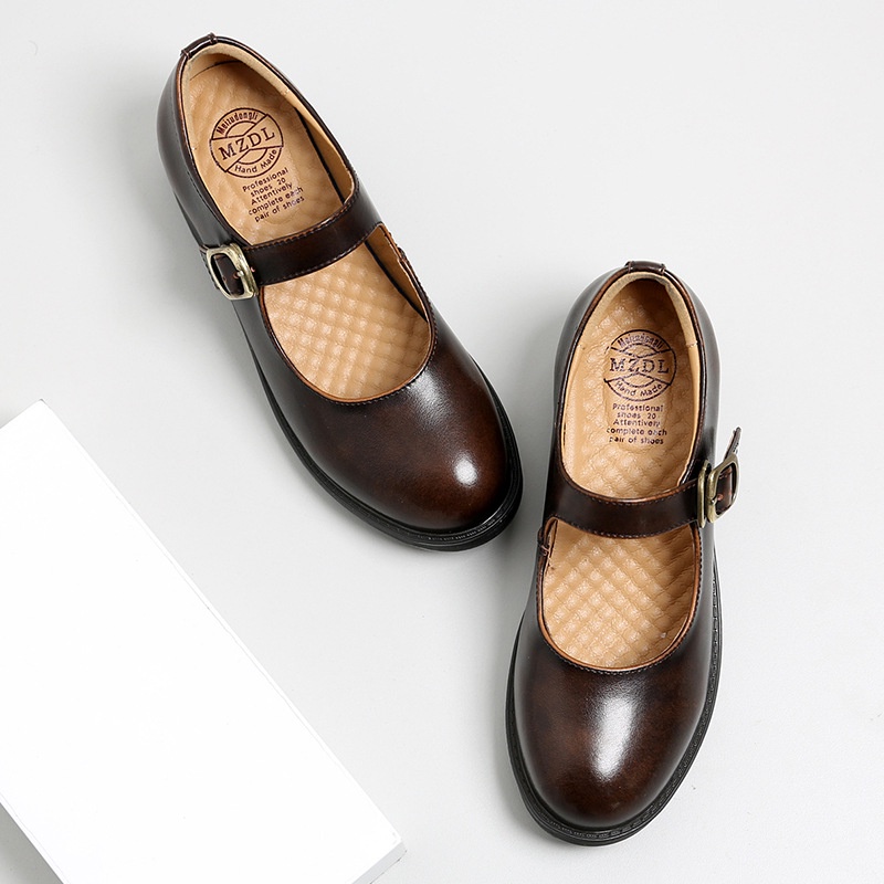 Basic Mary Jane - Giày da bò thật nữ retro vintage