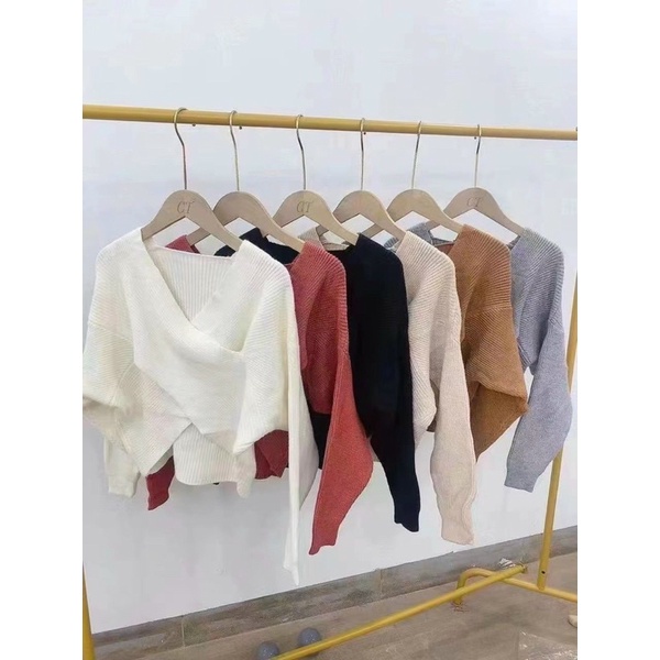 Áo len cổ chéo,áo len trễ vai hàng quảng châu