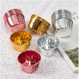 50 cái cốc viền cupcake nhôm màu vàng bạc hồng dùng để đựng bánh cupcake mini