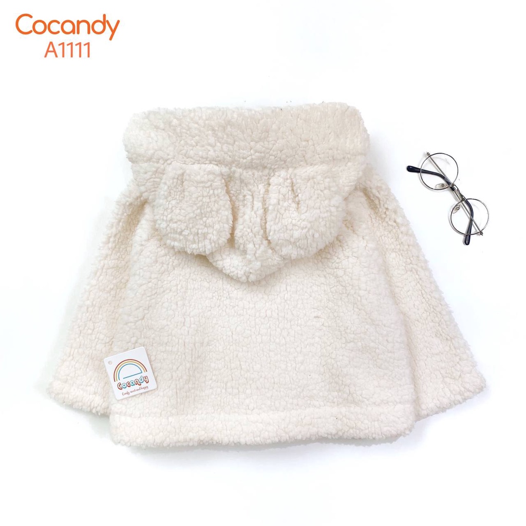 Áo khoác bông TRẮNG cài cúc tai gấu và Áo dài bông HỒNG, TRẮNG phối tai thỏ cho bé của COCANDY mã A1111,A455