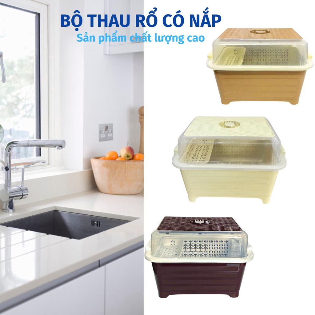 Kệ Chén Bát giá chén Có Nắp  tặng kèm thau rổ Nhựa Thắng Lợi 40x29.5x27.5cm