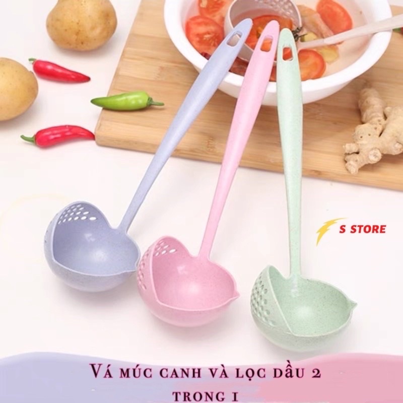 Muỗng canh vớt có lỗ và Vá múc canh tiện dụng, Muôi, muỗng thủng ăn lẩu, múc canh 2 trong 1