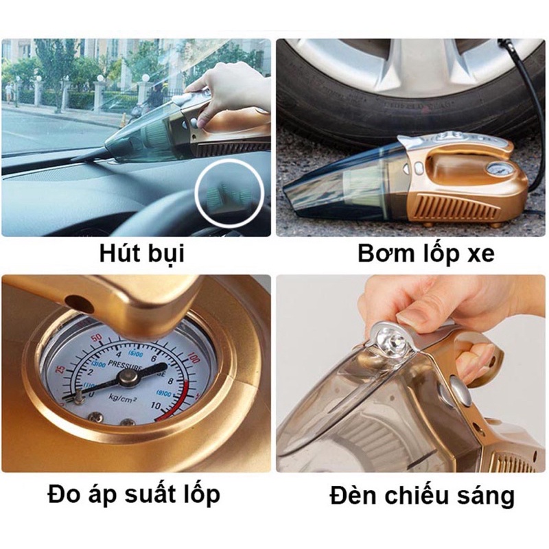 Máy Hút Bụi 4in1 Bơm Xe 100w - Đo áp suất lốp Ô Tô Cao Cấp
