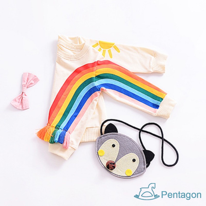 Áo Thun Tay Dài In Họa Tiết Cầu Vồng Hoạt Hình Dành Cho Bé Gái