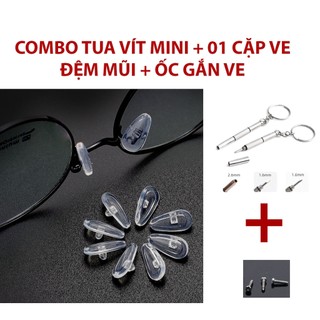 [2 miếng] Ve kèm ốc và tuavit] Miếng đệm mũi mắt kính/ve kính Silicone siêu mềm