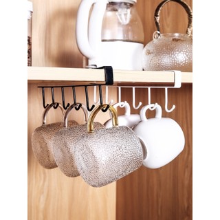 Thanh móc treo đồ gắn tủ bếp tiện lợi, móc treo ly chén bằng sắt gắn tủ bếp, kệ nhà bếp 6 móc treo đồ gọn gàng