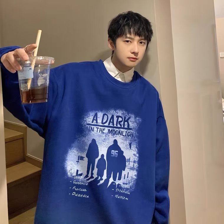 Áo Nỉ Dài Tay Form Rộng In Chữ Phong Cách Hip Hop Đường Phố Hàn Quốc