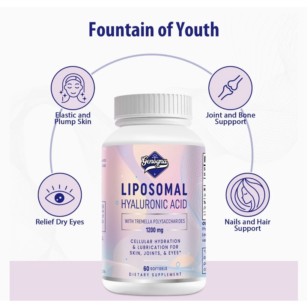 Viên cấp nước liposomal hyaluronic acid 1200mg hấp thu gấp 10 lần, giảm khô nhăn da, căng bóng da, bổ xương khớp genogna