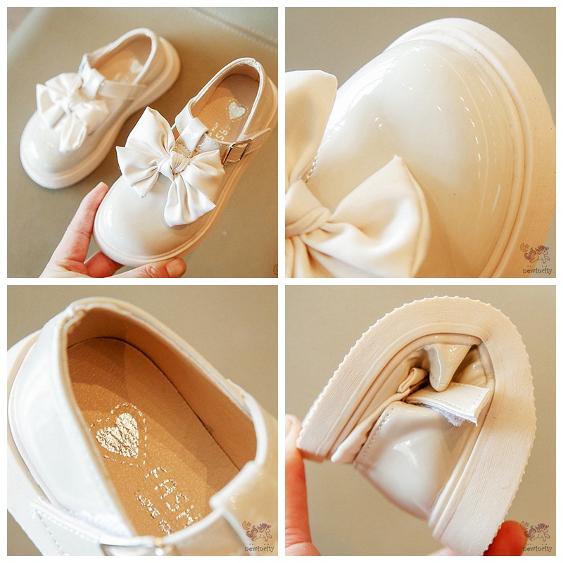 Giày Búp Bê Da Đế Mềm Đính Nơ Phong Cách Anh Quốc Cho Bé Gái