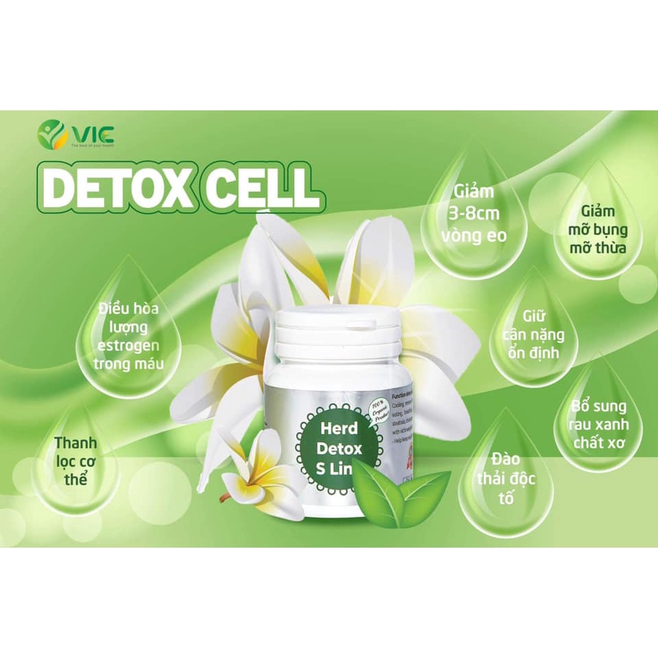 Chính Hãng- Viên Uống Detox Cell Vic Hỗ Trợ Giảm Mỡ Bụng Herb Detox S Line - Hộp 55 viên