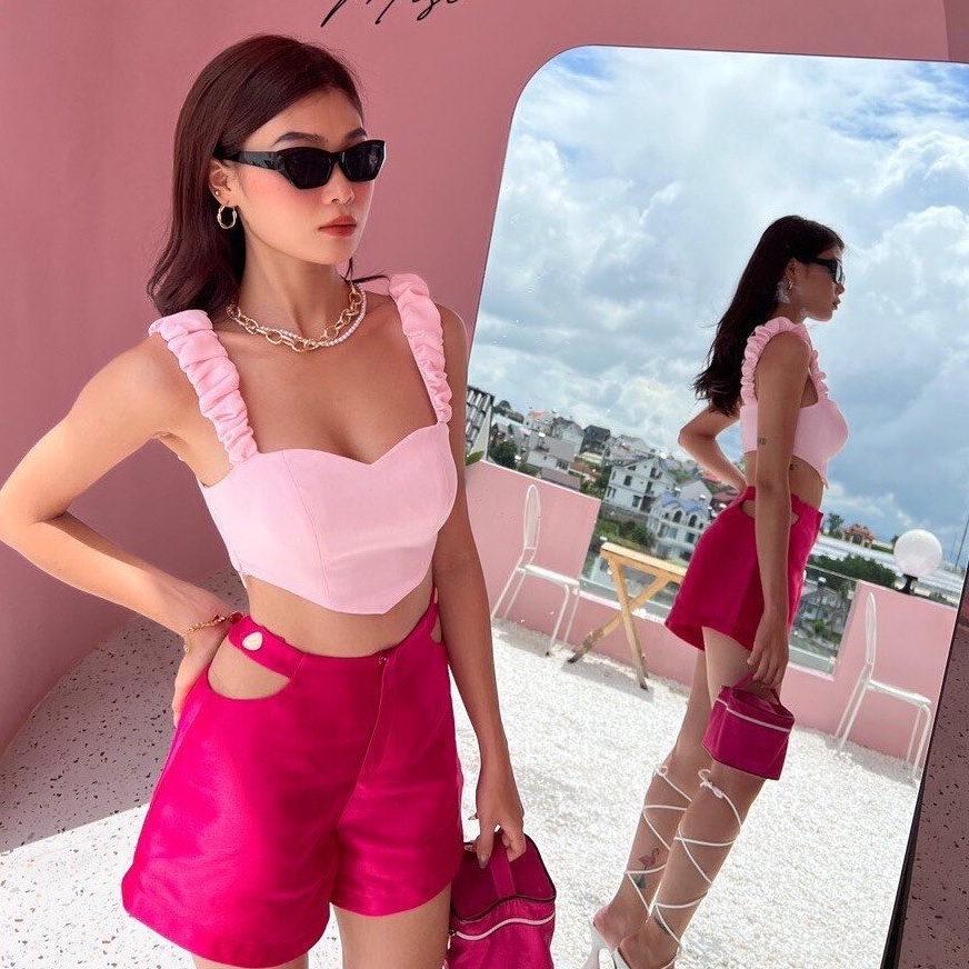 Áo croptop cúp ngực dây bản to vạt nhọn hở eo 538 FIORI STORE