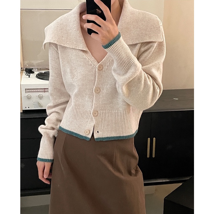 QKOOLE  Áo Croptop Dệt Kim Tay Dài Màu Sắc Đơn Giản Cho Nữ