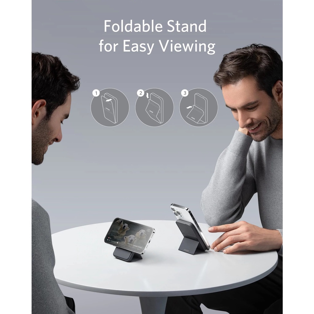 Sạc Dự Phòng Anker MagGo 622 màu tím cho điện thoại iP 12 13 Hít Từ Tính 5000mAh