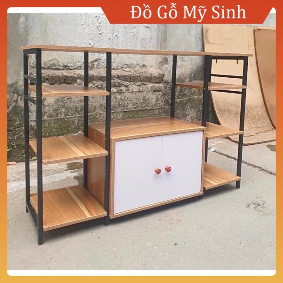 Kệ tủ lò vi sóng 2 khoang khung sắt sơn tĩnh điện mặt gỗ MDF để đồ đa năng phòng bếp, Đồ gỗ nội thất Mỹ Sinh cao cấp