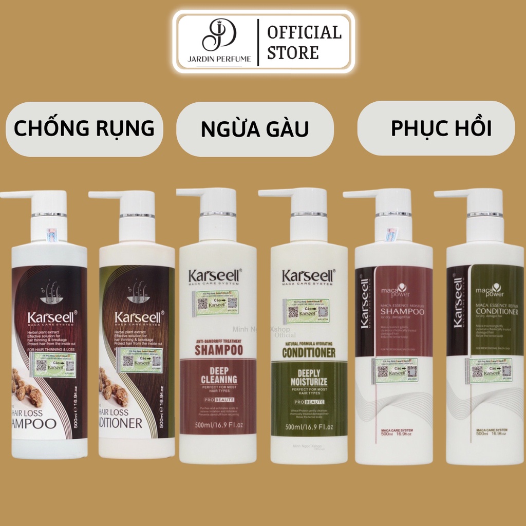 Dầu gội xả collagen Karseell Maca phục hồi tóc khô xơ hư tổn siêu mềm mượt hương nước hoa 500ml * 2. Tóc đẹp chuẩn Salon