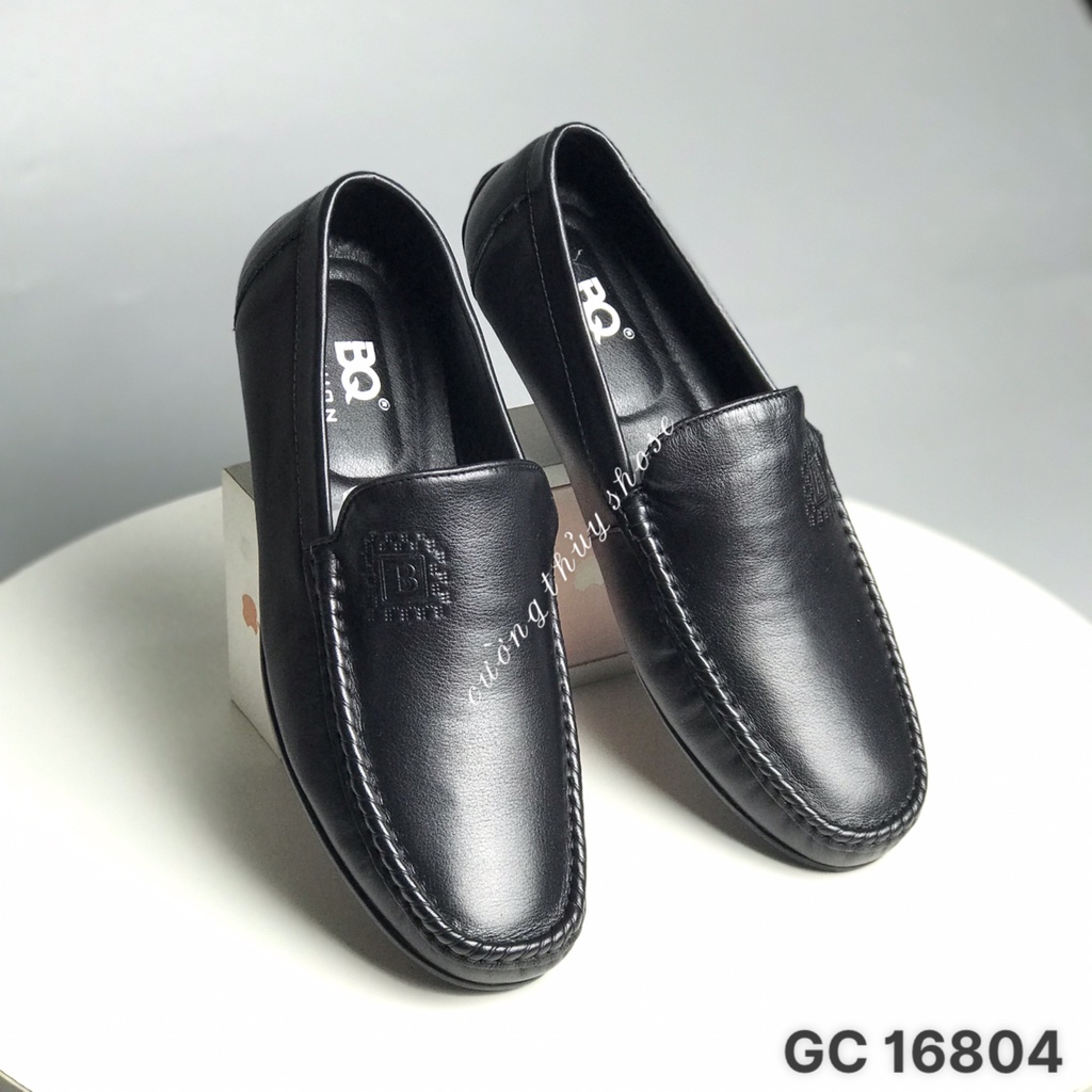 Giày mọi nam BQ ❤️FREESHIP❤️ Giày da nam dáng lười trơn khuy logo B da bò GC16804