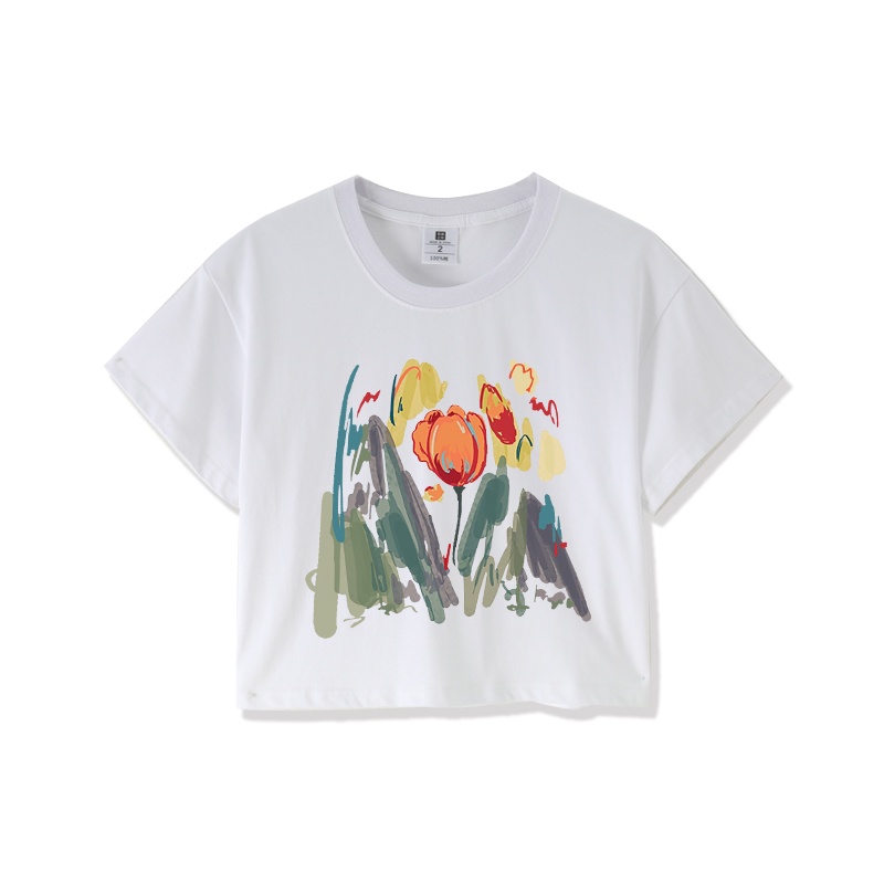 Cocory vn Áo Croptop Tay Ngắn Cổ Tròn Dáng Rộng In Chữ Thời Trang Cá Tính Cho Nữ