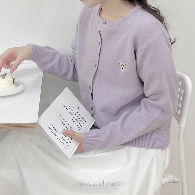 Áo cardigan thêu gấu