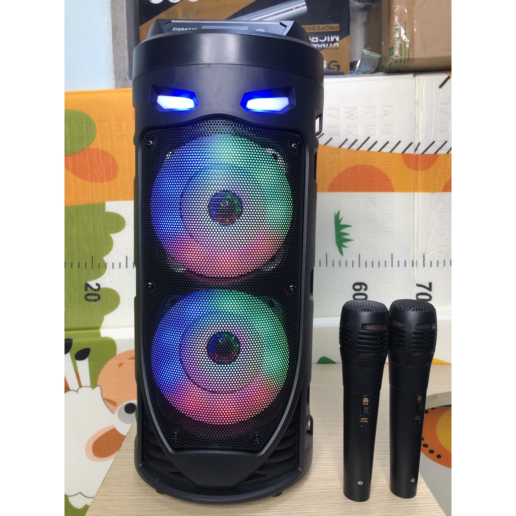 Loa Bluetooth Karaoke Mini ZQS 4239 2 Bass 10 Tặng 2 Micro Bass Căng Loa Vi Tính Loa Sách Tay