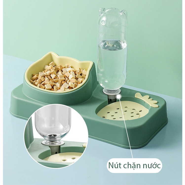 Bát/Chén ăn nghiêng kèm bình uống nước tự động cho chó mèo hình quả dâu