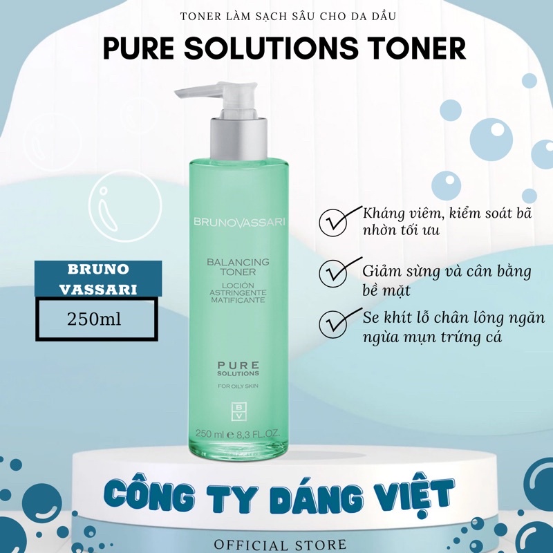 BRUNOVASSARI Pure Solutions – Balancing Toner – Làm Sạch Sâu & Điều Tiết Bã Nhờn Cho Da Dầu 250ml