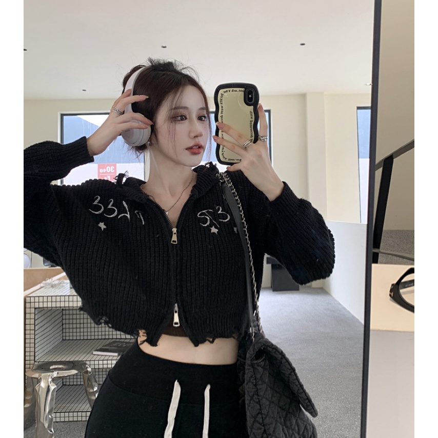 ZHELIHANGFEI Áo Khoác Cardigan Dệt Kim Tay Dài Lưng Cao Hở Rốn Gợi Cảm Cho Nữ