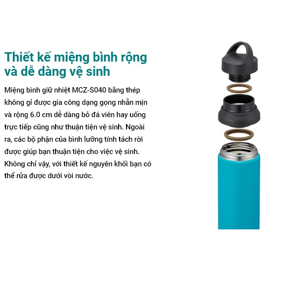 Bình giữ nhiệt Tiger MCZ-S060  - Nắp Vặn Quay Xách - 600ml - Hàng chính hãng