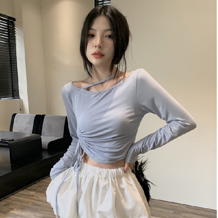 Áo kiểu SUXI tay dài ôm dáng vừa vặn phối dây rút thời trang xuân hè dành cho nữ