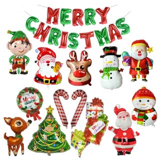 Bong bóng cây thông ông già noel xe tuần lộc quả cầu tuyết người tuyết hộp quà trang trí noel merry christmas giáng sinh