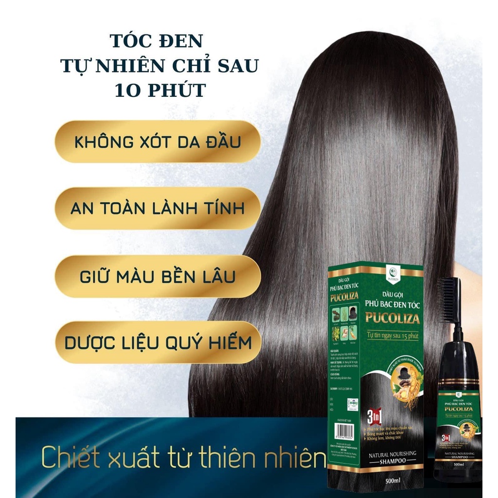 Dầu gội phủ bạc PUCOLIZA, HAMiKO mẫu mới 500ML- 3 Màu: Nâu hạt dẻ, Nâu đen, Đen