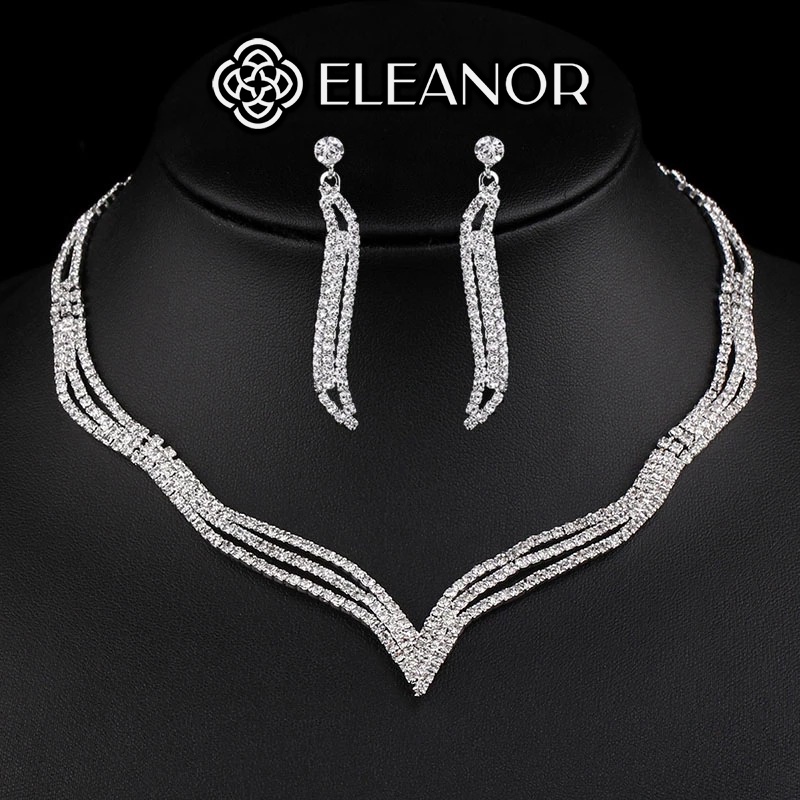 Dây chuyền bông tai nữ Eleanor Accessories bộ trang sức đính đá phụ kiện trang sức 5050