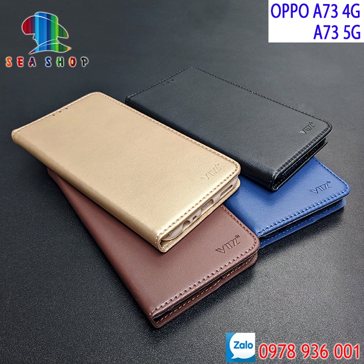 Bao da cao cấp Oppo A73 4G-5G Kiêm ví cài thẻ, ngăn lớn để tien mặt - Dùng lực hút từ tính