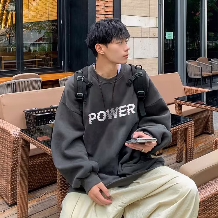 Áo Nỉ Tay Dài Cổ Tròn In Chữ Màu Nâu Phong Cách Hàn Quốc Thời Trang Mùa Thu Cho Nam Và Nữ Plus Size M-5XL