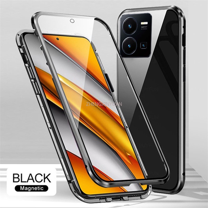 Ốp Điện Thoại Kính Cường Lực Hai Mặt Viền Kim Loại Nam Châm Cho VIVO Y35 Y22S 4G 2022 VIVO Y22 Y 35