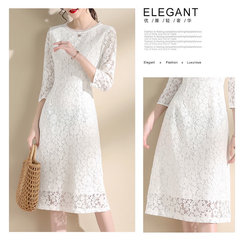 Đầm Ren Trắng Dài Vừa Sang Trọng Phong Cách Xuân Hè