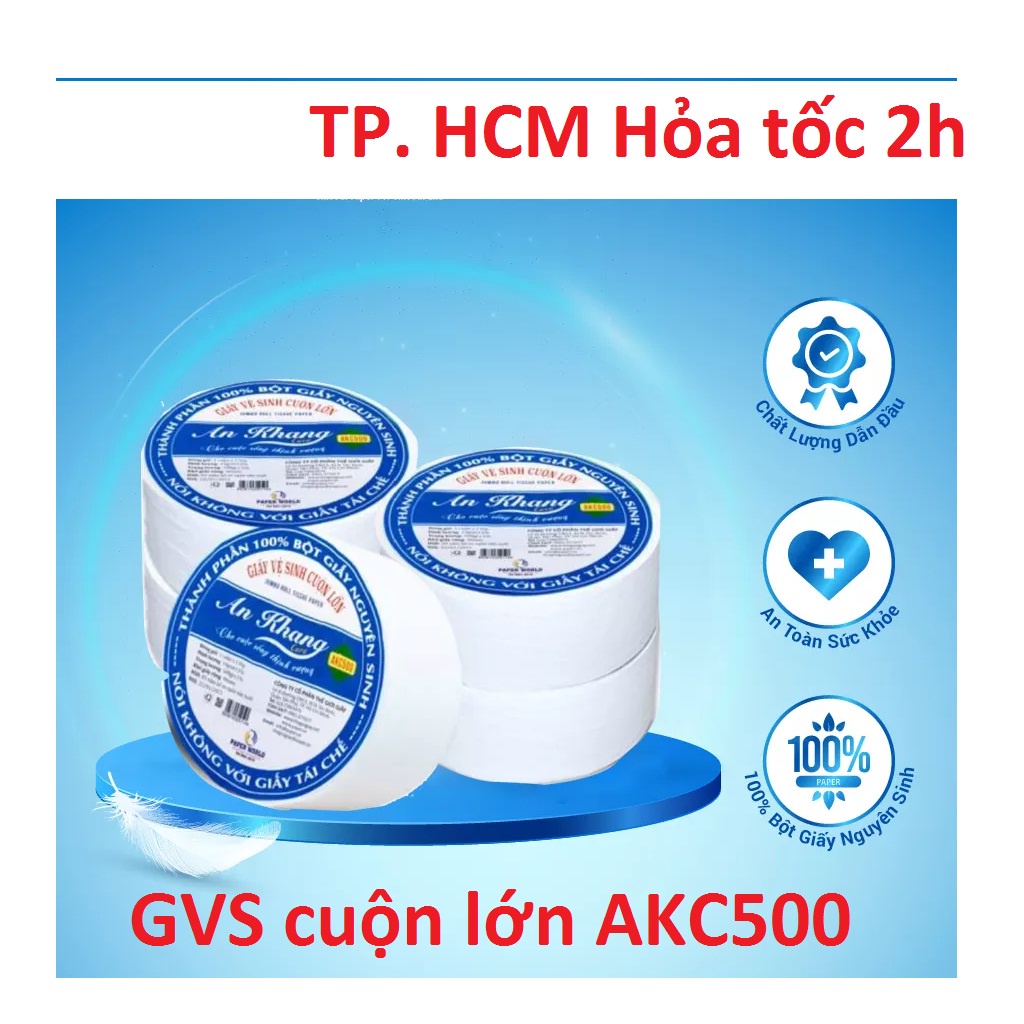 Combo 5 giấy vệ sinh cuộn lớn 2 lớp 500g AN KHANG AKC500 | THẾ GIỚI GIẤY | 100% bột giấy nguyên sinh