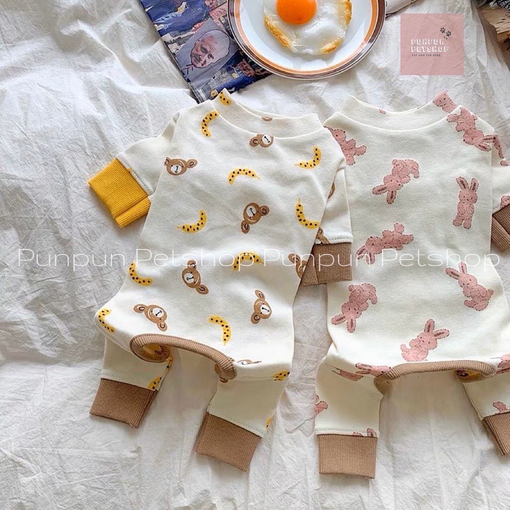 Jum cho chó mèo họa tiết thỏ hồng, gấu nâu dễ thương chất vải thun cotton co giãn - PunPunPet Shop