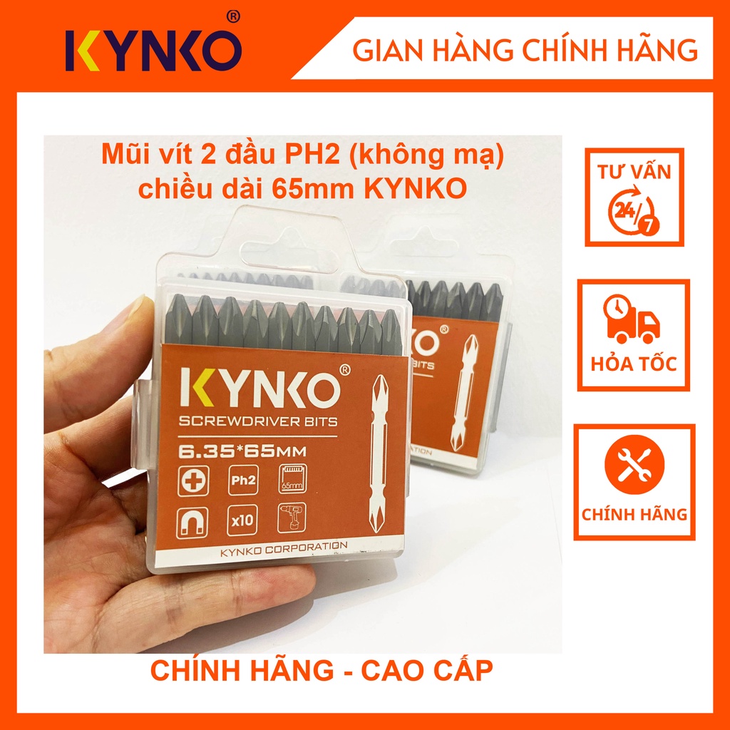 (VỈ 10 CÁI) Mũi vít 2 đầu PH2 (không mạ) chiều dài 65mm CHÍNH HÃNG KYNKO MVKM2XPH2-065-V10