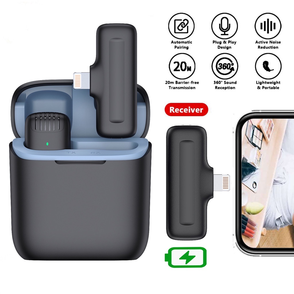 Micro không dây với hộp sạc/mini mic livestream/Mic giảm tiếng ồn 2.4GHz /micro không dây cài áo/mic thu âm không