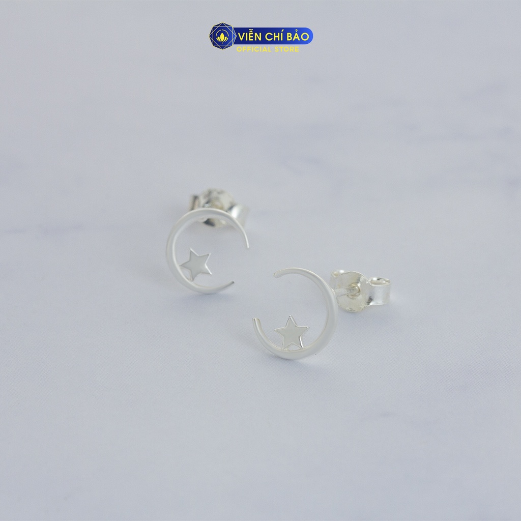 Bông tai bạc nữ trăng sao chất liệu bạc S925 thương hiệu Viễn Chí Bảo E023