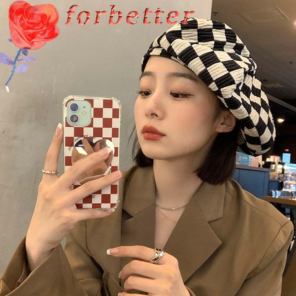 Mũ Beret Vải Nhung Kẻ Sọc Caro Phong Cách Hàn Quốc Cổ Điển Cho Nữ