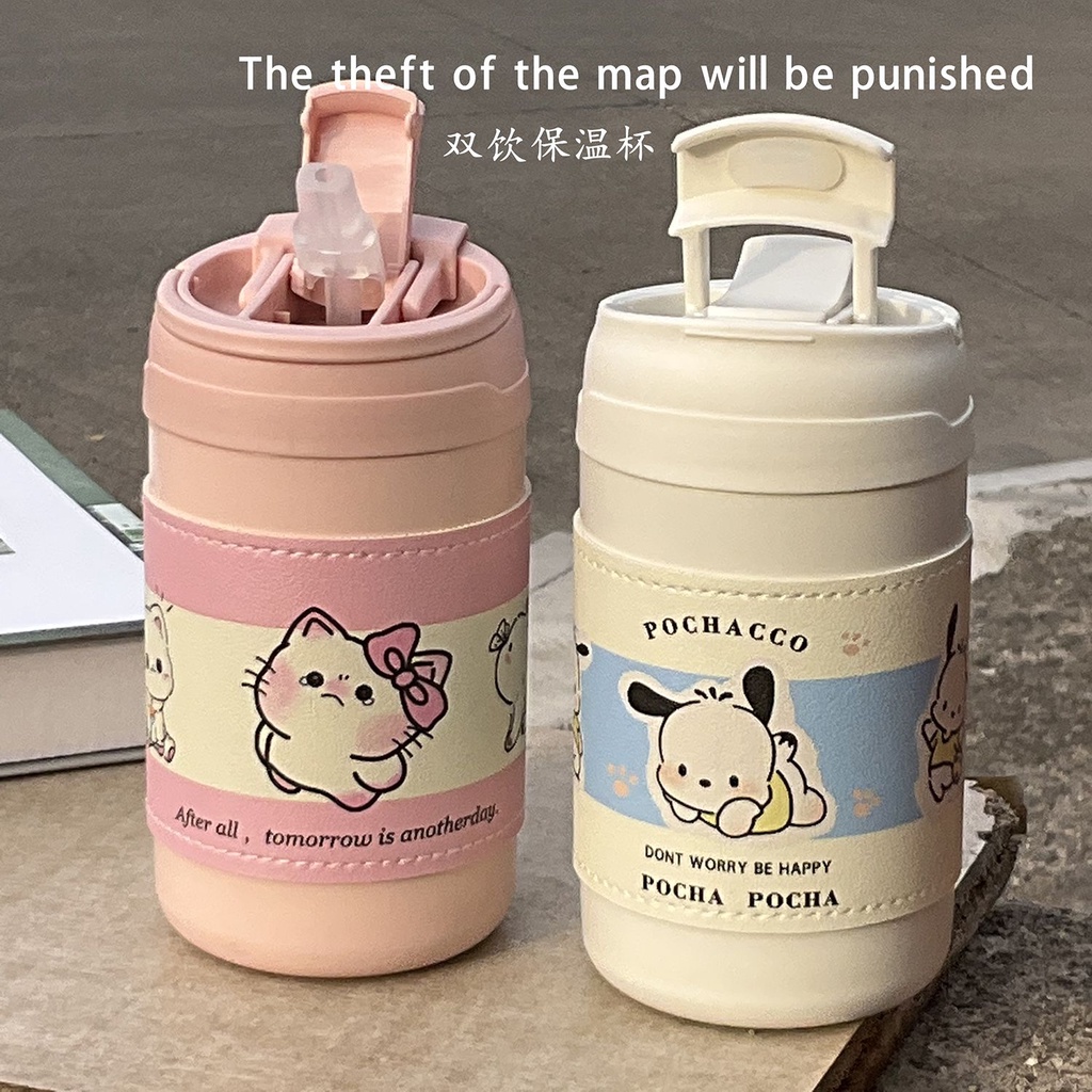 Bình Nước Giữ Nhiệt Có Ống Hút Hình Mèo Hello Kitty Dễ Thương Cho Bé