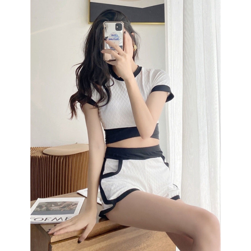 Đồ bơi nữ kín đáo  2022 đùi đi biển Hàn Quốc 2 mảnh bigsize kiểu Quảng Châu Đẹp Co Giãn 8066 D9T2