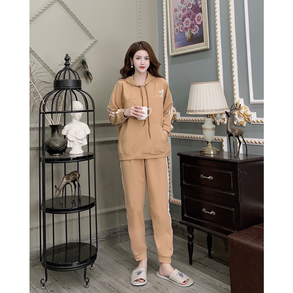 Bộ đồ bầu dài tay thu đông chất Da Cá với thiết kế sọc thể thao trẻ trung năng động áo có khóa cho con bú BD958