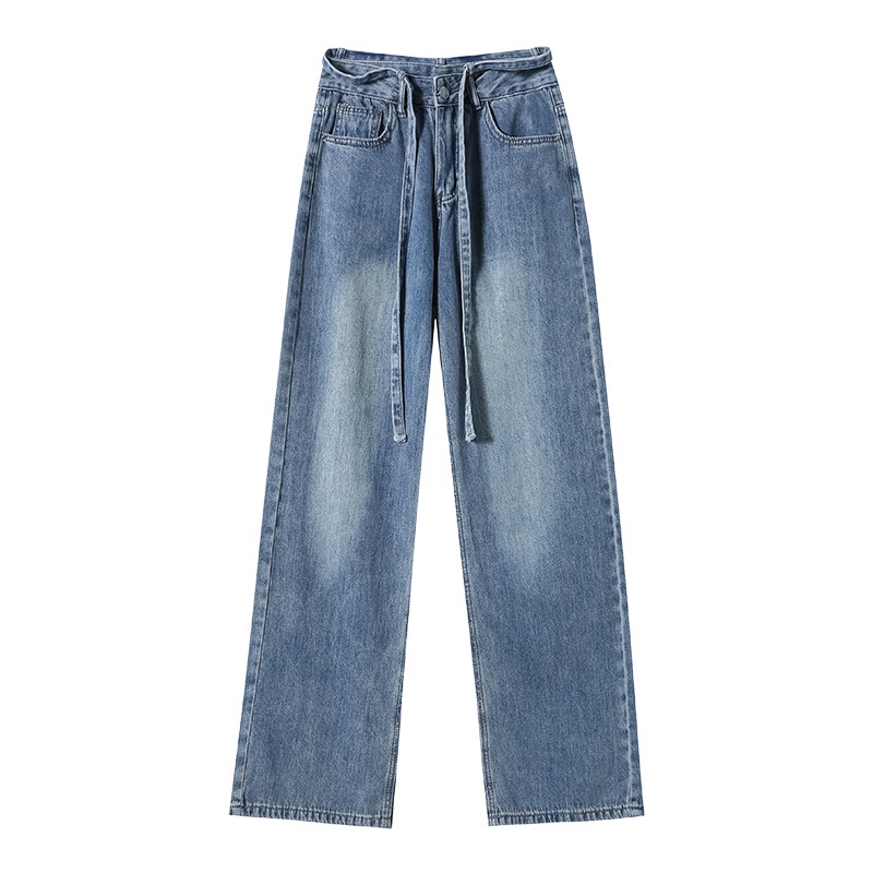 NRVP Quần jean dài ống rộng phối dây phong cách Hàn Quốc thời trang cho nữ