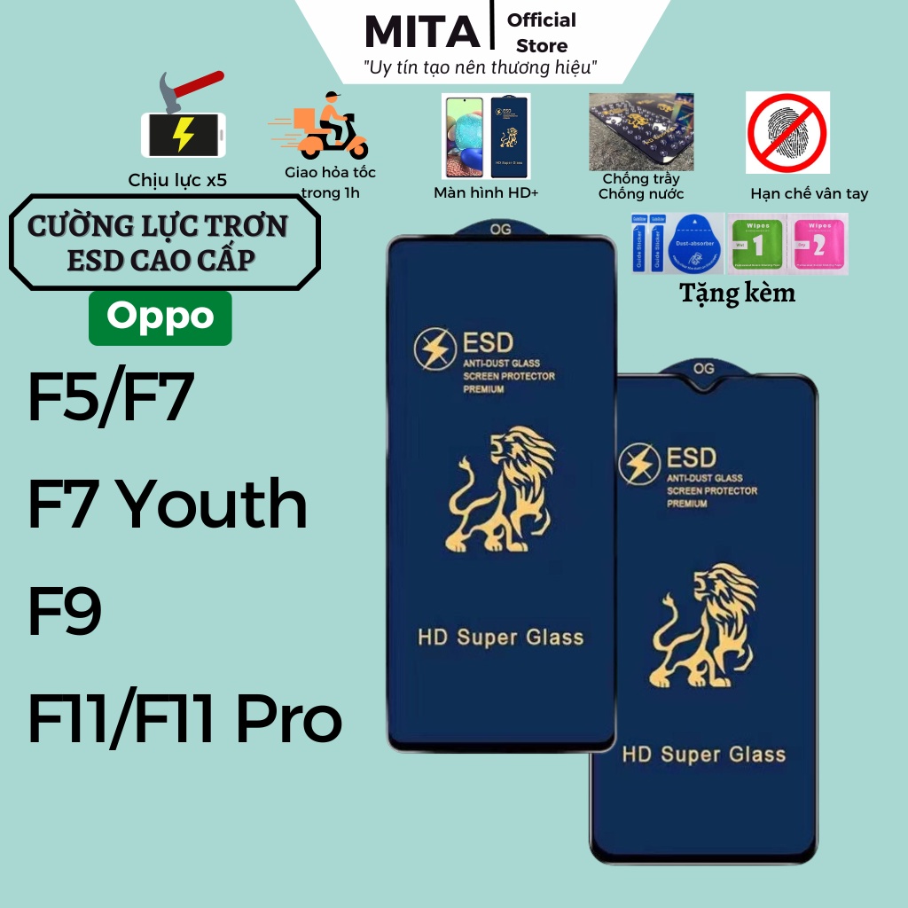 Kính cường lực lion king Oppo F9 F11 F11 Pro Full chống xước màn hình hạn chế bám vân tay tặng bộ dán [ESD]