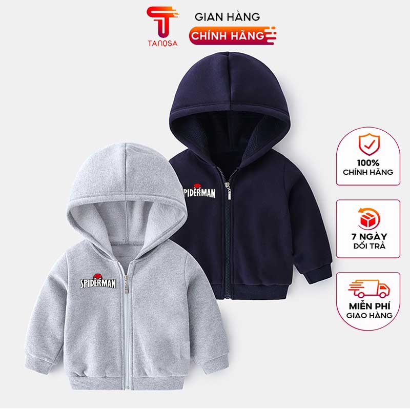 Áo khoác cho bé vải nỉ bông kéo khoá cao cấp TANOSA cho bé trai,bé gái từ 12-29kg