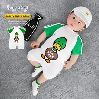 Bộ Áo Liền Quần Tay Ngắn Chất Liệu Cotton Mỏng In Họa Tiết Hoạt Hình Dễ Thương Thời Trang Mùa Hè Cho Bé