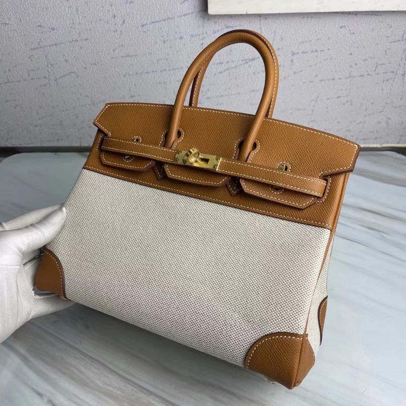 Túi Xách HM Birkin da pháp kết hợp vải canvas