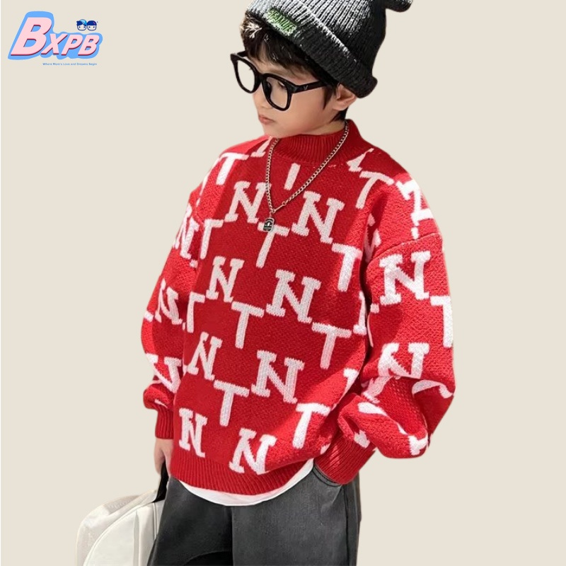 Áo sweater BXPB dáng rộng thoải mái thời trang năm mới độc đáo cho bé trai 3-15 tuổi 110-170